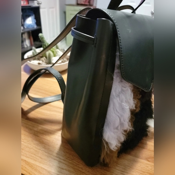 Loeffler Randall Multicolor Shearling And Black Leather Backpack